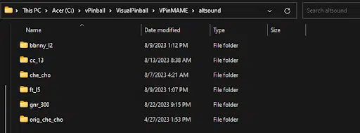 VPinMAME Altsound Folder