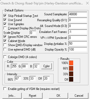 VPX F1 Options Menu